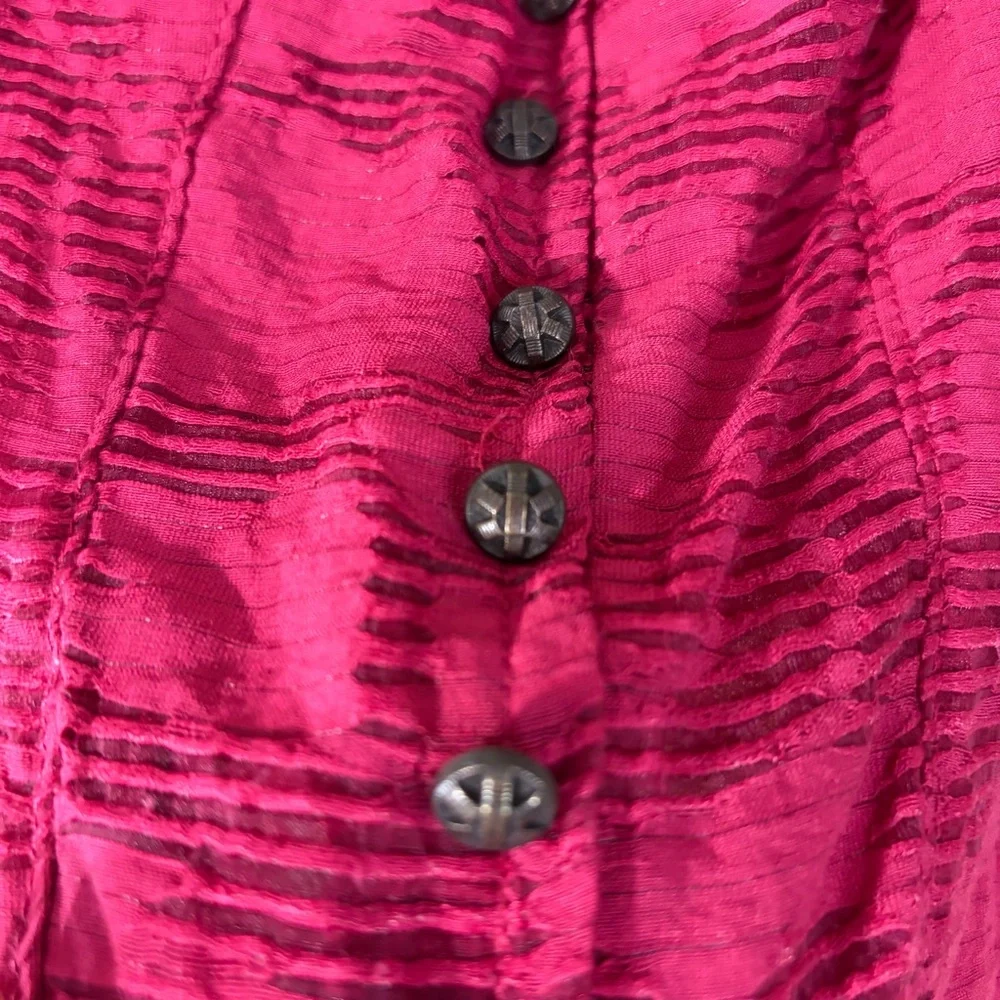 Anthropologie Pink Floral Ruffle Blouse Smocked Puff Sleeve Sz XS Cottagecore